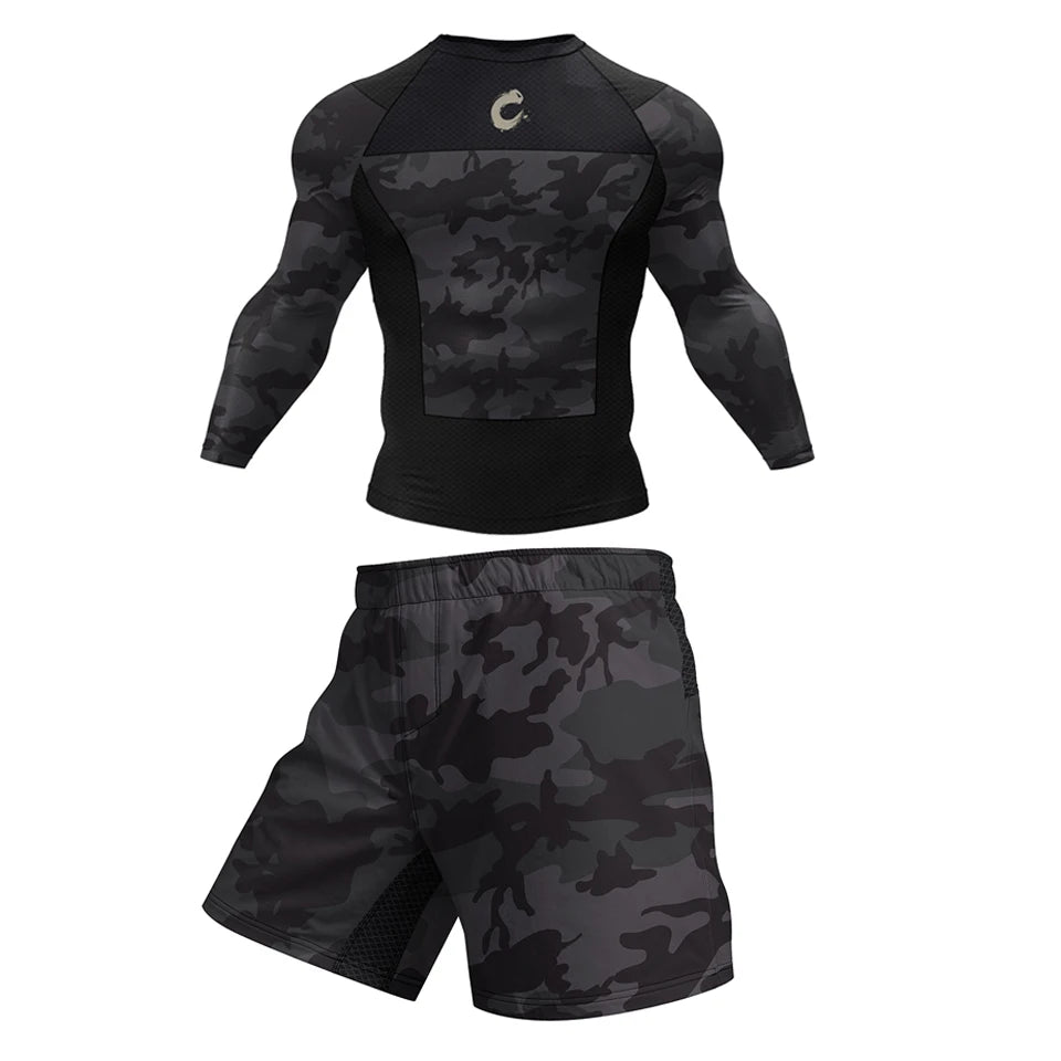 NEXAROK "WAR CORE" Long Sleeve Combat Rashguard – Black Camo