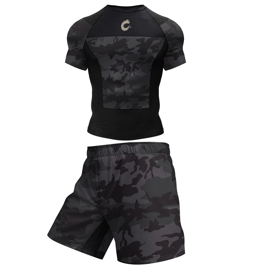 NEXAROK "WAR CORE" Long Sleeve Combat Rashguard – Black Camo