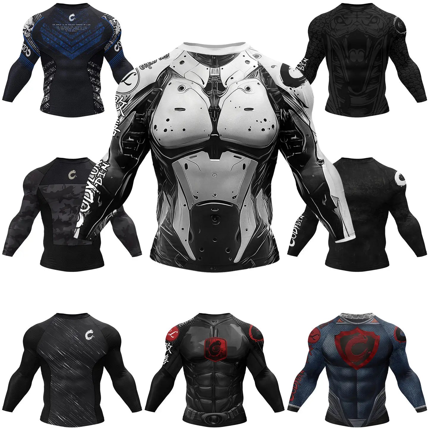 NEXAROK "SHADOW" Long Sleeve Combat Rashguard – White/Black