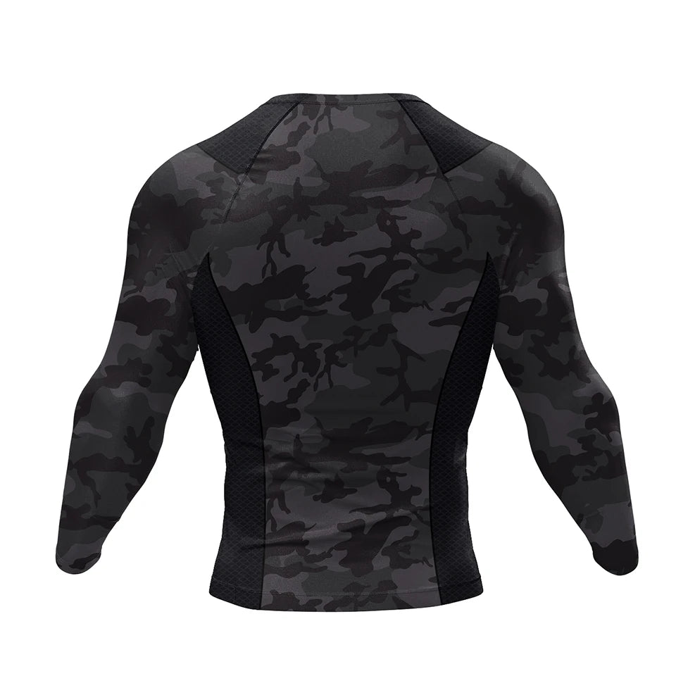 NEXAROK "WAR CORE" Long Sleeve Combat Rashguard – Black Camo